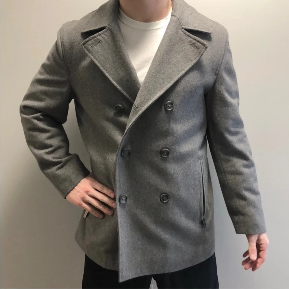 MICHAEL Michael Kors Men’s Gray Wool Blend Double Breast Peacoat